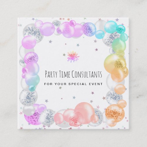  Festive Party Balloons Rainbow Event Planner   Square Business Card