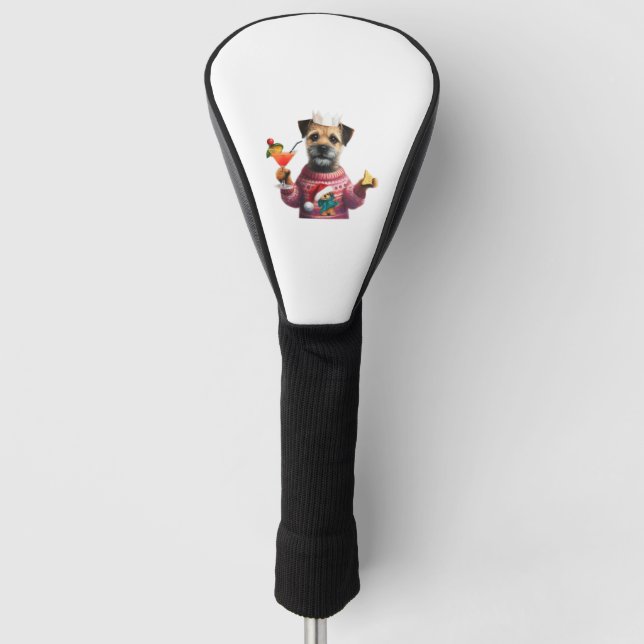Festive Party Border Terrier   Golf Head Cover (Front)
