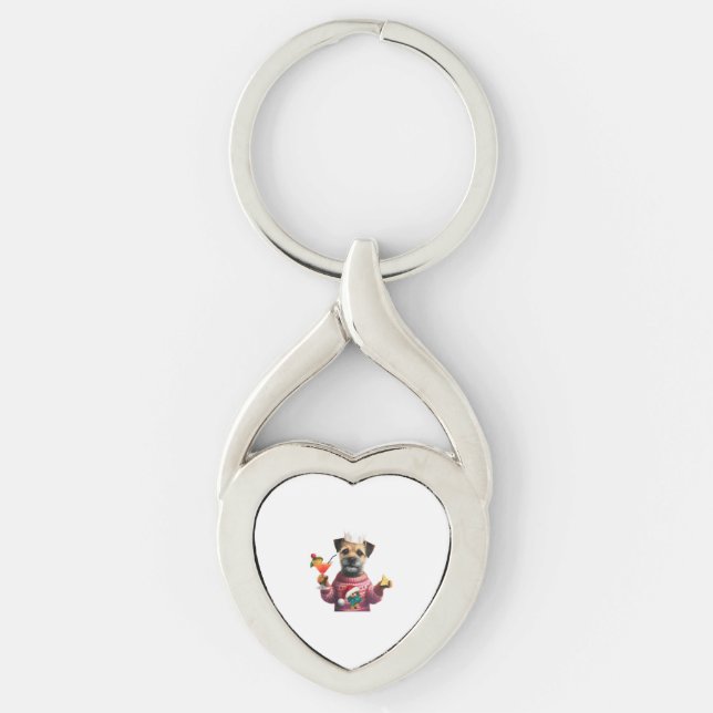 Festive Party Border Terrier   Keychain (Front)
