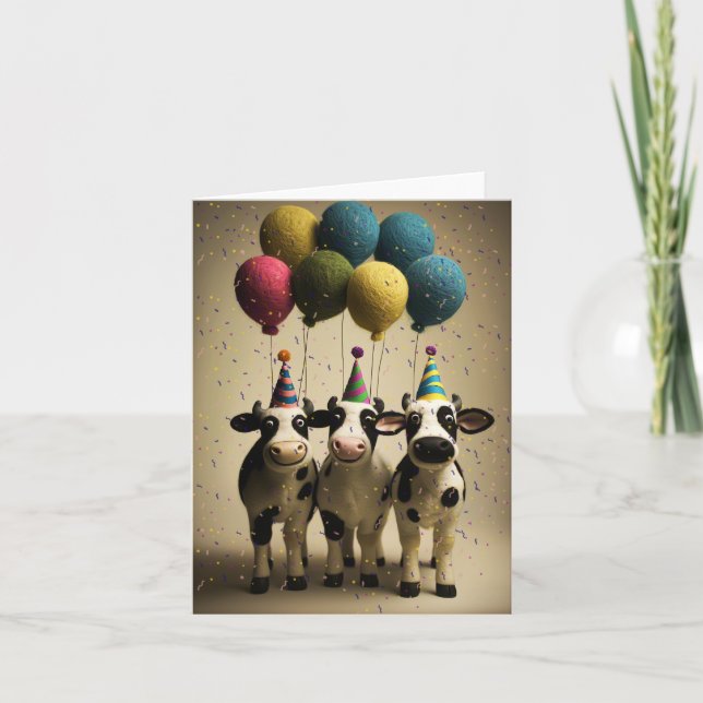 Festive Party Cows Birthday Card (Front)
