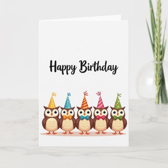 Festive Party Hat Birds Card (Front)