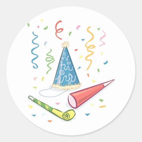 Festive Party Hat with Noisemakers Classic Round Sticker