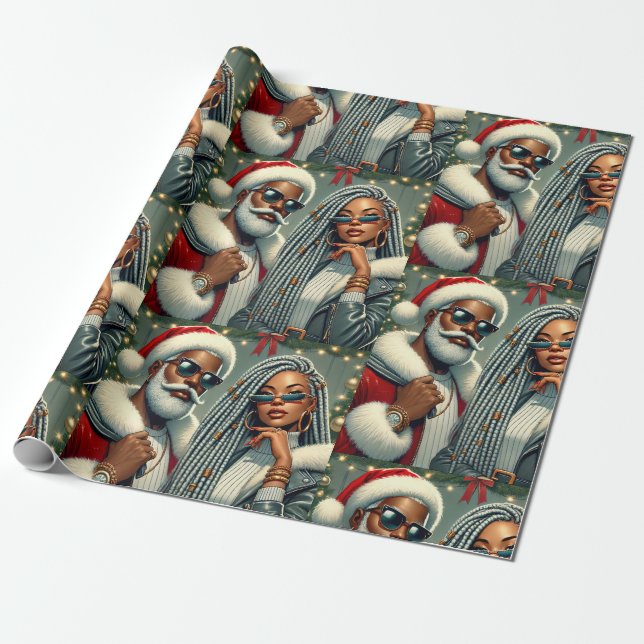Festive Party Santa Wrapping Paper (Unrolled)