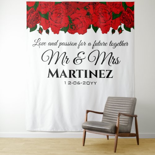 Festive Passion Red Roses Mr and Mrs Wedding Tapes Tapestry