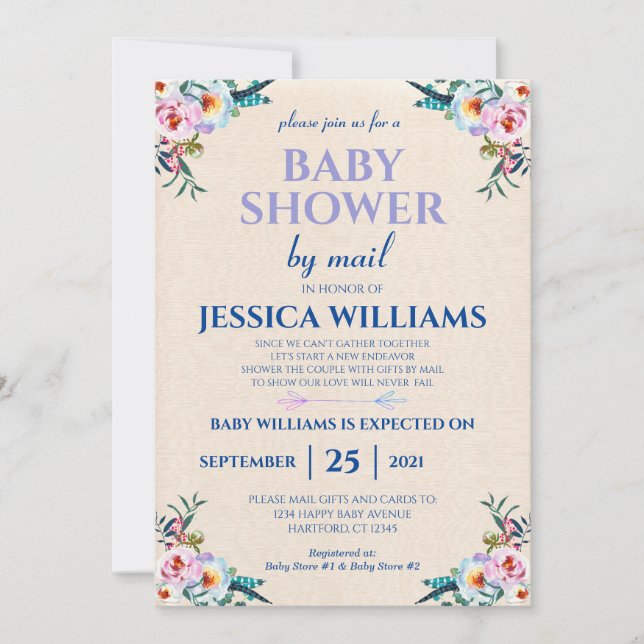 Festive Pastel Boho Floral Baby Shower By Mail Invitation (Front)