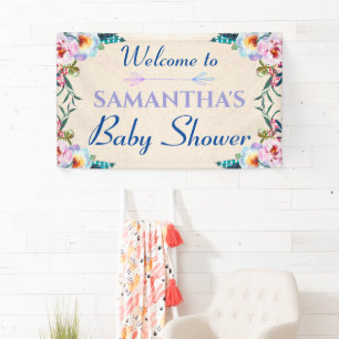 Festive Pastel Boho Floral Baby Shower Welcome Banner