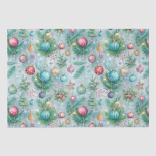 Festive Pastel Christmas Tree Ornament Holly Berry Tissue Paper
