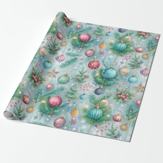 Festive Pastel Christmas Tree Ornament Holly Berry