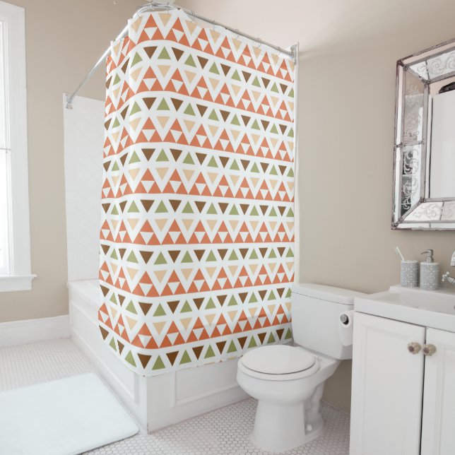 Festive Pastel Geometric Triangles Pattern | Shower Curtain (In Situ)
