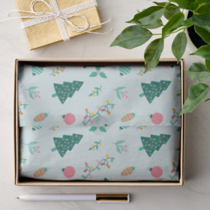 Festive Pastel green Christmas Trees and Lights Tissue Paper