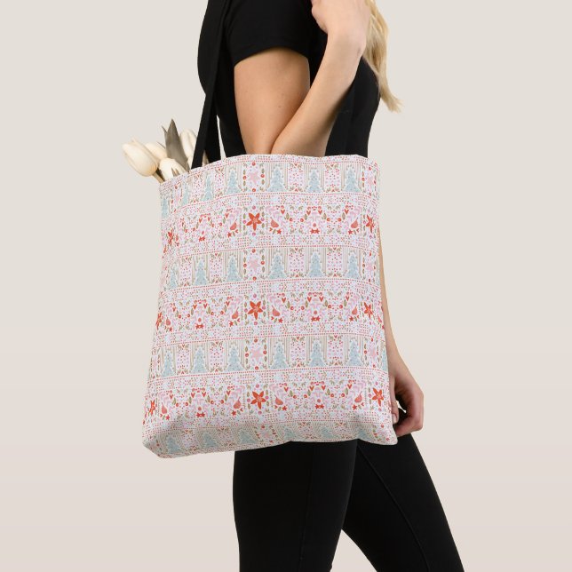 Festive Pastel Merry Christmas Holiday Tote Bag (Close Up)