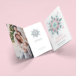 Festive Pastel Mint & Pink Christmas Snowflake Card<br><div class="desc">This festive mint,  pink abstract snowflake,  Merry Christmas typography,  and personalizable text.</div>