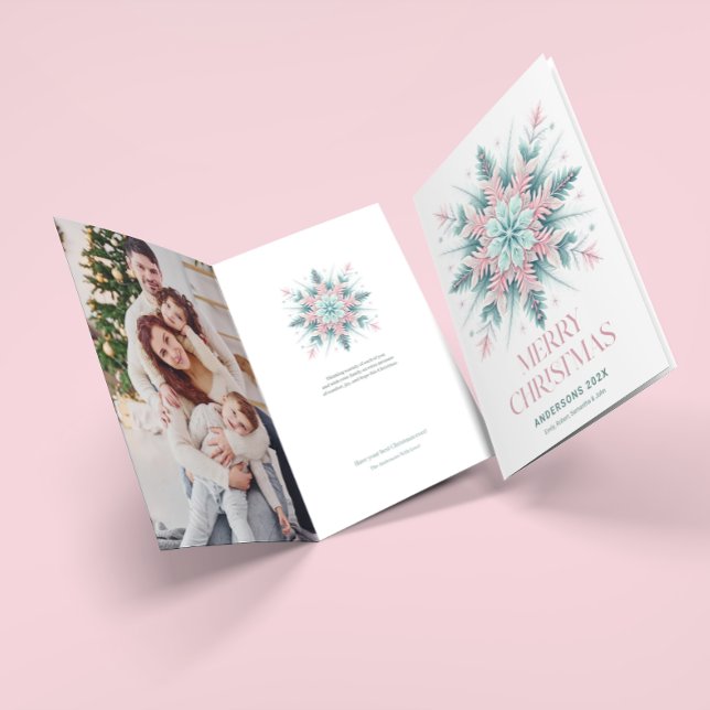 Festive Pastel Mint & Pink Christmas Snowflake Card (Creator Uploaded)