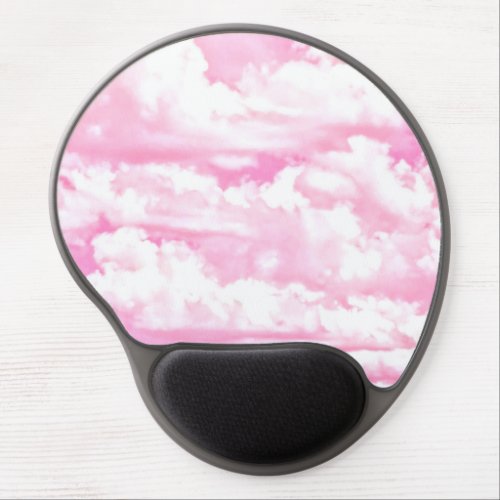 Festive Pastel Pink happy Clouds Gel Mouse Pad