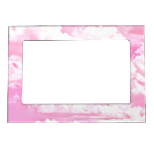 Festive Pastel Pink happy Clouds Magnetic Photo Frame