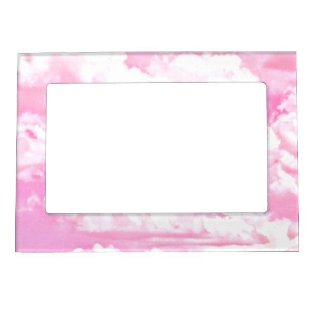 Festive Pastel Pink happy Clouds Magnetic Photo Frame (Front)