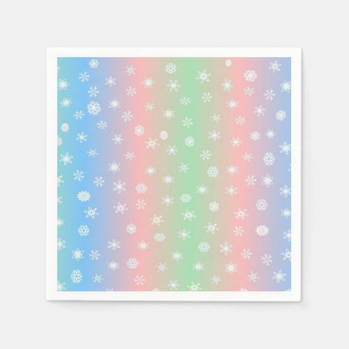 Festive Pastel Stripes and Snowflake Paper Napkins