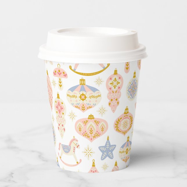 Festive Pastel Vintage Ornaments Paper cup (Front)