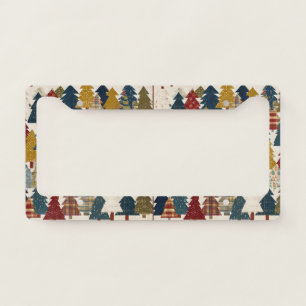 Festive Patchwork Christmas Tree Pattern (2) License Plate Frame