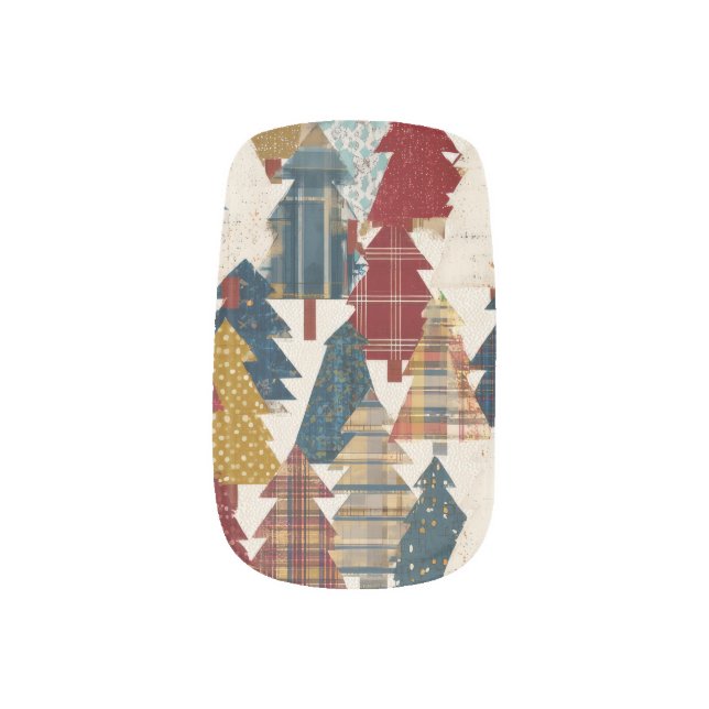 Festive Patchwork Christmas Tree Pattern (2) Minx Nail Art (Left Thumb)