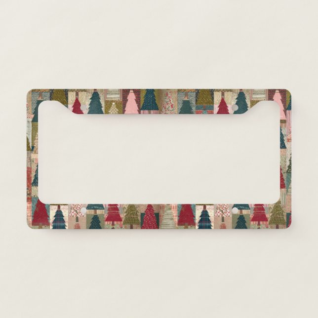 Festive Patchwork Christmas Tree Pattern (3) License Plate Frame (Front)