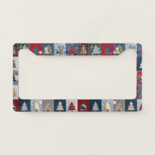 Festive Patchwork Christmas Tree Pattern (4) License Plate Frame