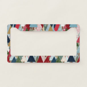 Festive Patchwork Christmas Tree Pattern License Plate Frame