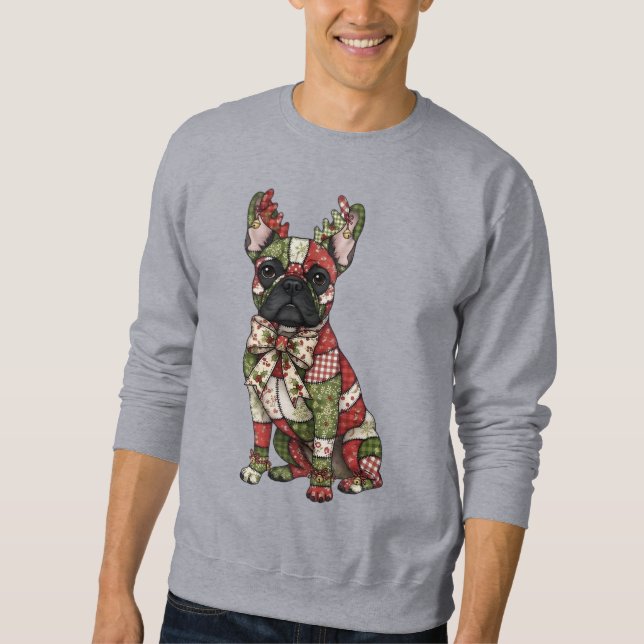 Festive Patchwork French Bulldog Christmas Sweatshirt (Front)
