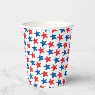 Festive, Patriotic  Red and Blue Stars Pattern Paper Cups