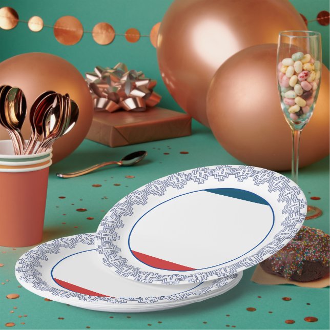 Festive Patterened Border with Red and Blue Accent Paper Plates (Multi)
