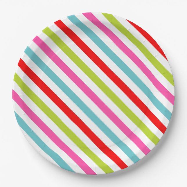 Festive Pattern – Retro Holiday Stripes Paper Plates (Front)