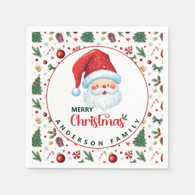 Festive Pattern Santa with Name Merry Christmas Napkins (Front)