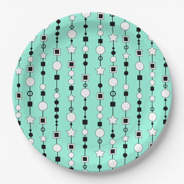 Festive pattern with string beads and jewelry star paper plates (Front)