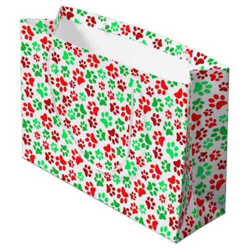 Festive Paw Prints Pet Lovers Red Green Christmas Large Gift Bag