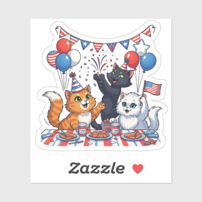 Festive Paw-ty – Patriotic Cat Party Sticker (Sheet)