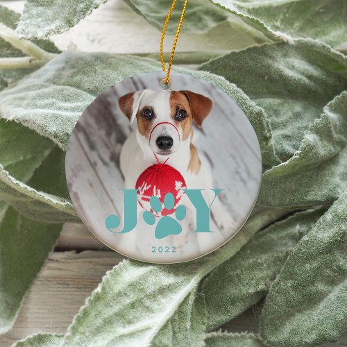 Festive Paws  Pet Photo Ceramic Ornament