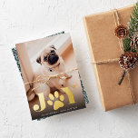 Festive Paws | Pet Photo Foil Holiday Card<br><div class="desc">Whimsical holiday photo card features a favorite photo of your dog with "JOY" as a gold foil text overlay at the bottom. A sweet paw print illustration takes the place of the "O." Personalize with your custom greeting and names along the bottom.</div>