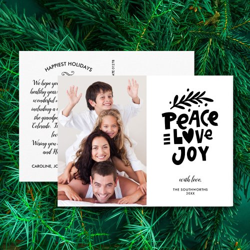 Festive Peace Love Joy Family Photo Christmas Postcard