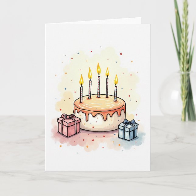 Festive Peach Cake Birthday Card (Front)