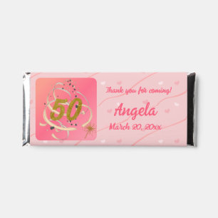 Festive Peach Pink Fifty Year Birthday Party Favor Hershey Bar Favors