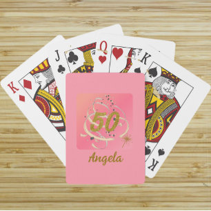 Festive Peachy Fifty Year Birthday Commemoration  Poker Cards