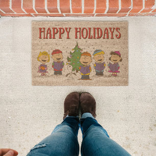 Festive Peanuts Christmas Caroling Fiber Doormat