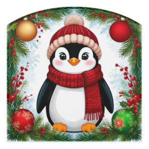 Festive Penguin Decorated With Holiday Ornaments Door Sign