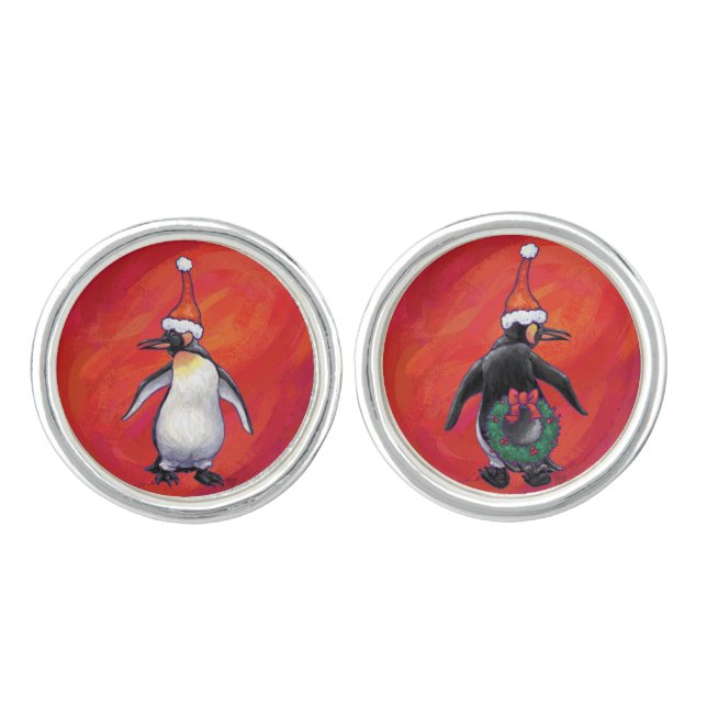 Festive Penguin Heads and Tails Cufflinks (Front)