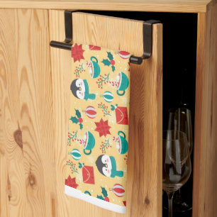 "Festive Penguin Holiday Pattern" Kitchen Towel
