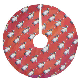 Festive Penguin in a Santa Hat Pattern Brushed Polyester Tree Skirt