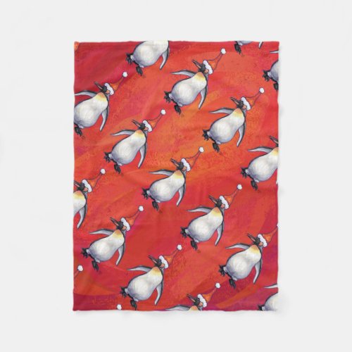 Festive Penguin in a Santa Hat Pattern Fleece Blanket