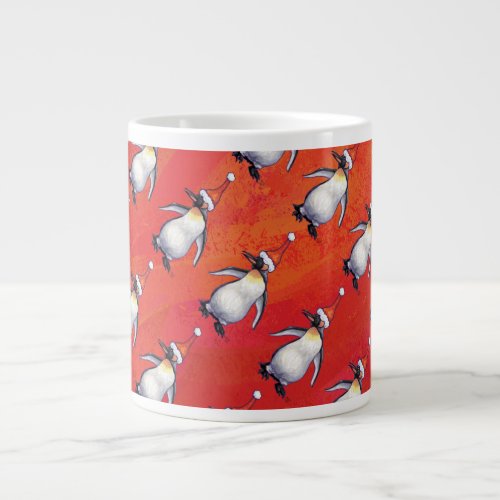 Festive Penguin in a Santa Hat Pattern Large Coffee Mug
