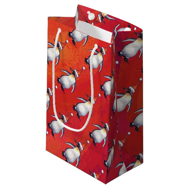 Festive Penguin in a Santa Hat Pattern Small Gift Bag (Front Angled)