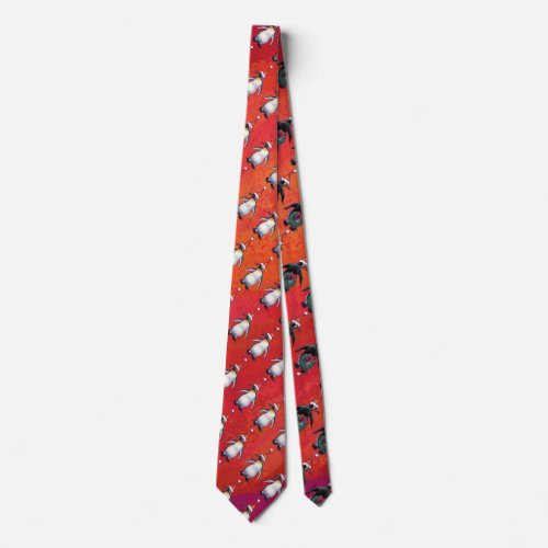 Festive Penguin in a Santa Hat Pattern Tie